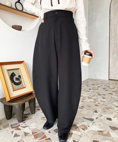 セール】厚手TPUカットジョーゼットスラックスカーブパンツ