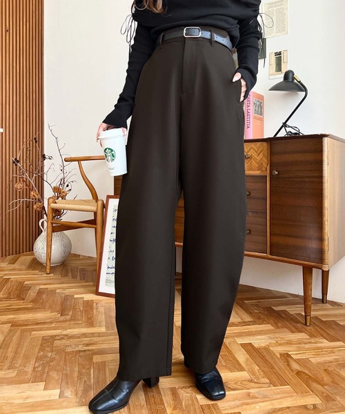 セール】厚手TPUカットジョーゼットスラックスカーブパンツ