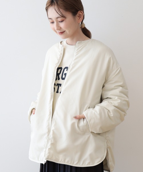 AMERICAN HOLIC（アメリカンホリック）の「軽ポカリバーシブルキルティングコート（ノーカラージャケット・レディース・アイボリー/カーキ/ブラック・L/M）」の2枚目の写真