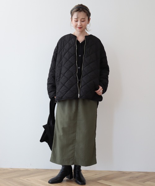 AMERICAN HOLIC（アメリカンホリック）の「軽ポカリバーシブルキルティングコート（ノーカラージャケット・レディース・アイボリー/カーキ/ブラック・L/M）」の6枚目の写真