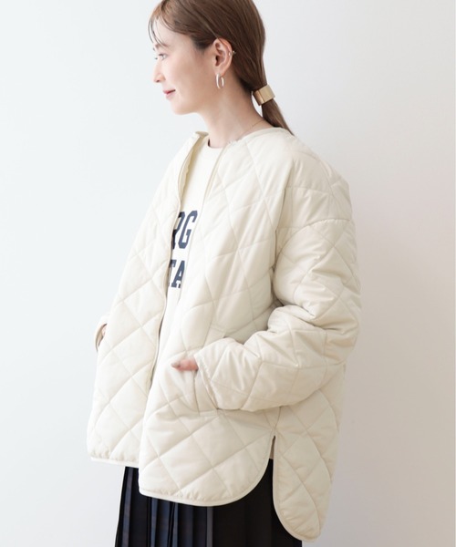 AMERICAN HOLIC（アメリカンホリック）の「軽ポカリバーシブルキルティングコート（ノーカラージャケット・レディース・アイボリー/カーキ/ブラック・L/M）」の14枚目の写真