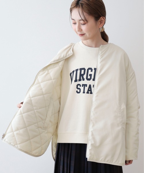 AMERICAN HOLIC（アメリカンホリック）の「軽ポカリバーシブルキルティングコート（ノーカラージャケット・レディース・アイボリー/カーキ/ブラック・L/M）」の15枚目の写真