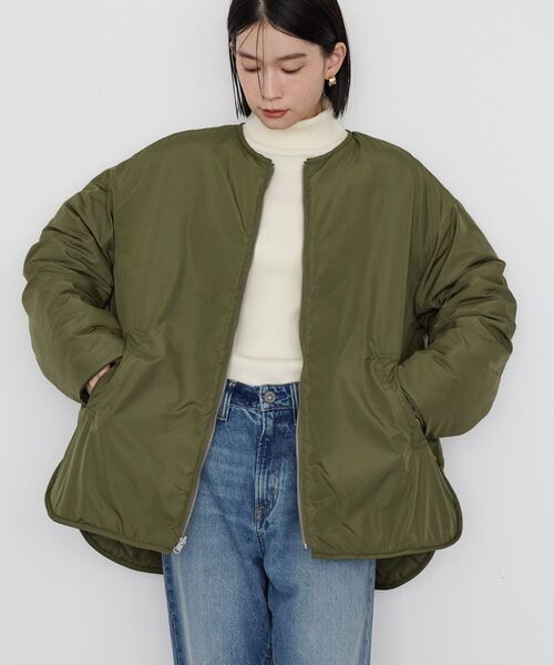 AMERICAN HOLIC（アメリカンホリック）の「軽ポカリバーシブルキルティングコート（ノーカラージャケット・レディース・アイボリー/カーキ/ブラック・L/M）」の16枚目の写真