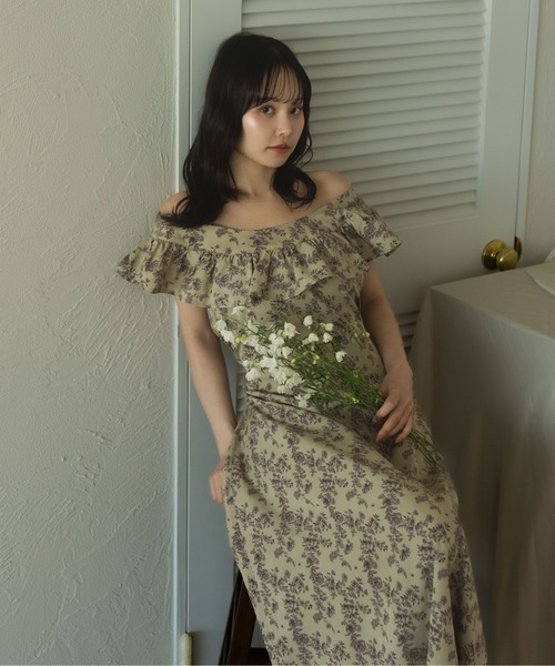 fupel(フぺル)の「Multiway flower ruffle onepiece /マルチウェイ花柄フリルワンピース(ワンピース・レディース・ベージュ/アイボリー/ブラック・FREE)」の14枚目の写真