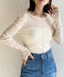 She's Closet（シーズクローゼット）の「指穴付きフィンガーホールクルーネック長袖シースルー/シアーロングTシャツカットソートップス（Tシャツ/カットソー）」