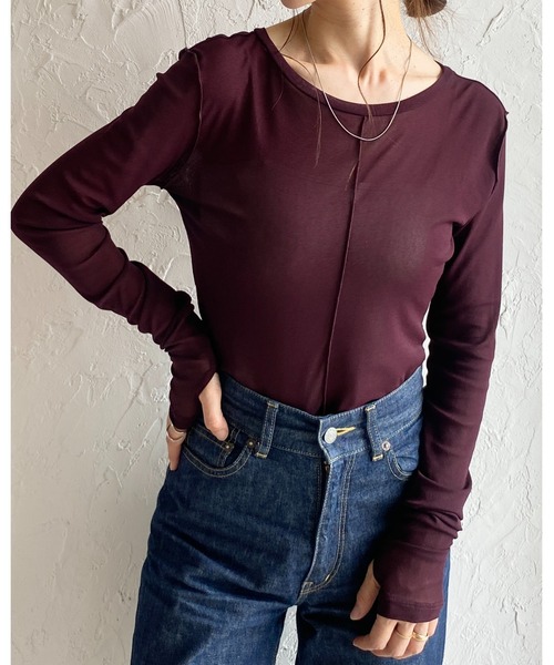 セール】指穴付きフィンガーホールクルーネック長袖シースルー/シアー