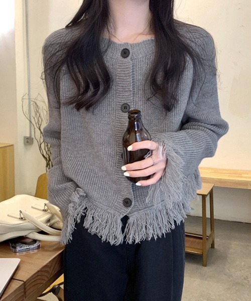 Miniministore（ミニミニストア）の「フリンジニットカーディガン クルーネック（カーディガン/ボレロ・レディース・ブラック/アイボリー/グレー・FREE）」の9枚目の写真