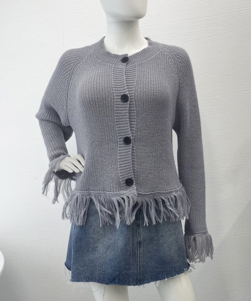 Miniministore（ミニミニストア）の「フリンジニットカーディガン クルーネック（カーディガン/ボレロ・レディース・ブラック/アイボリー/グレー・FREE）」の10枚目の写真