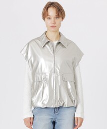 シンセティックレザージップアップシャツ