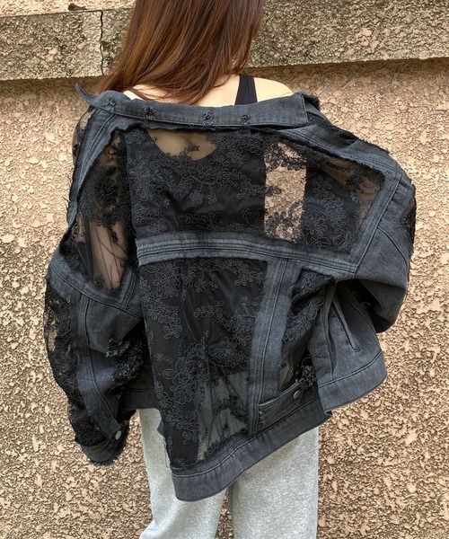 セール】レース×デニム切替Gジャン（デニムジャケット