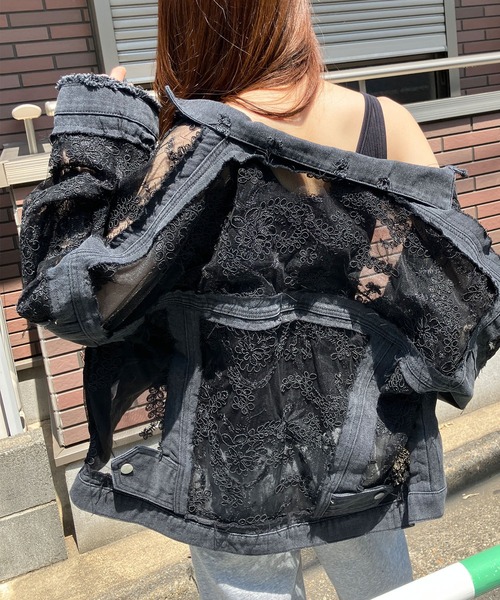 セール】レース×デニム切替Gジャン（デニムジャケット