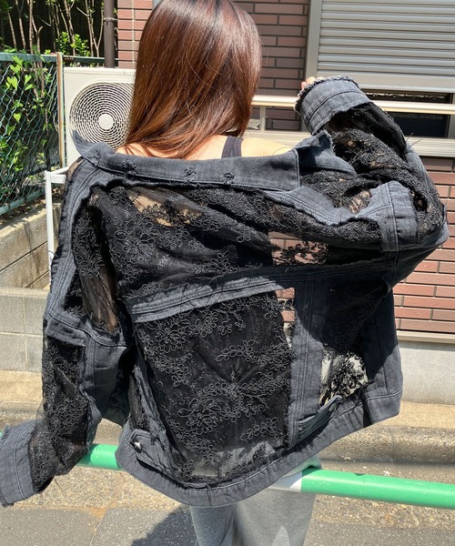 セール】レース×デニム切替Gジャン（デニムジャケット