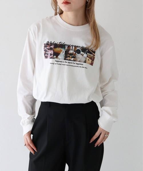 HER CLOSET(ハークローゼット)の「 【HER CLOSET】WEB限定coffeeフォトロゴロンT WEB LIMITED COFFEE PHOTO LOGO LONG TEE(Tシャツ/カットソー・レディース・ホワイト系その他/ホワイト/ブラック・L/M/S)」の7枚目の写真