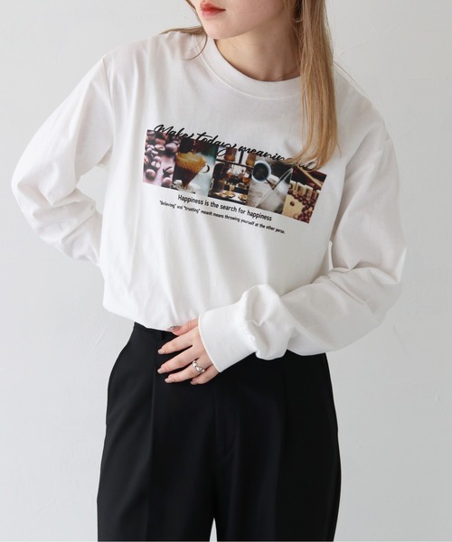 HER CLOSET(ハークローゼット)の「 【HER CLOSET】WEB限定coffeeフォトロゴロンT WEB LIMITED COFFEE PHOTO LOGO LONG TEE(Tシャツ/カットソー・レディース・ホワイト系その他/ホワイト/ブラック・L/M/S)」の8枚目の写真