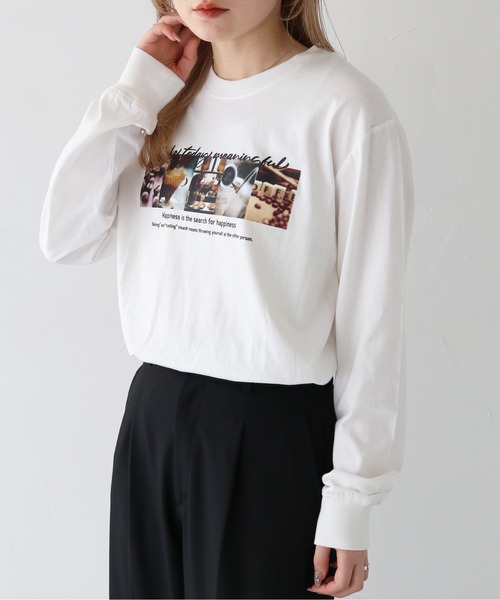 HER CLOSET(ハークローゼット)の「 【HER CLOSET】WEB限定coffeeフォトロゴロンT WEB LIMITED COFFEE PHOTO LOGO LONG TEE(Tシャツ/カットソー・レディース・ホワイト系その他/ホワイト/ブラック・L/M/S)」の9枚目の写真