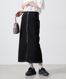 .works ストレッチデニム　前ZIPナロースカート85ｃｍ丈