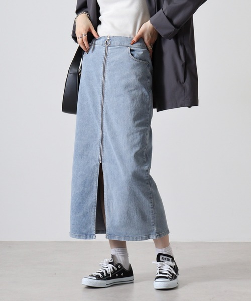 デニムスカート　ハムちゃん SLY デニムスカート J/W PRINT CHECK S/SK ジャストウエスト