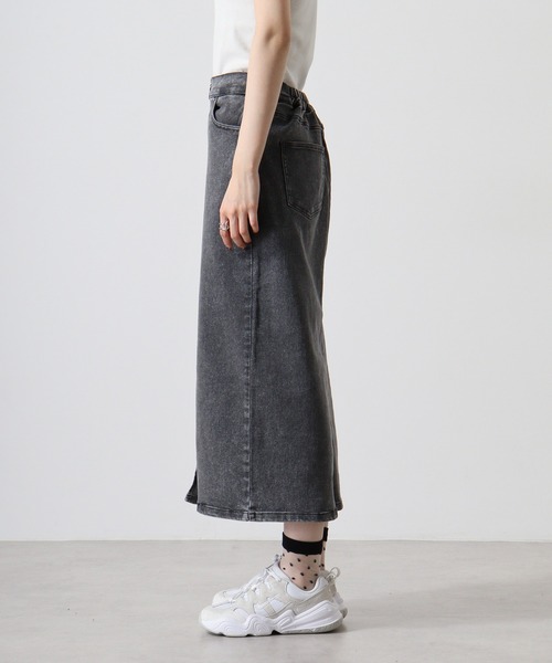 セール】.works ストレッチデニム 前ZIPナロースカート85cm丈