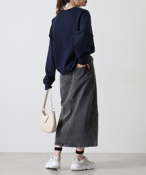 セール】.works ストレッチデニム 前ZIPナロースカート85cm丈