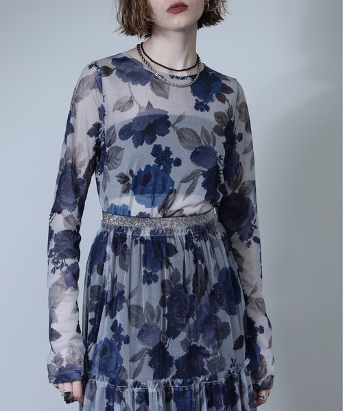 CREOLME（クレオルム）の「(CREOLME)ヴィンテージフラワーシアートップス（Tシャツ/カットソー・レディース・グレー/イエロー・FREE）」の11枚目の写真