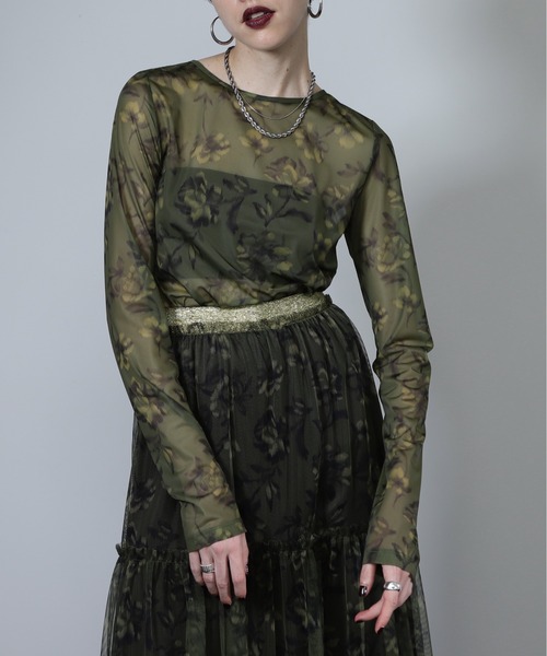 CREOLME（クレオルム）の「(CREOLME)ヴィンテージフラワーシアートップス（Tシャツ/カットソー・レディース・グレー/イエロー・FREE）」の17枚目の写真