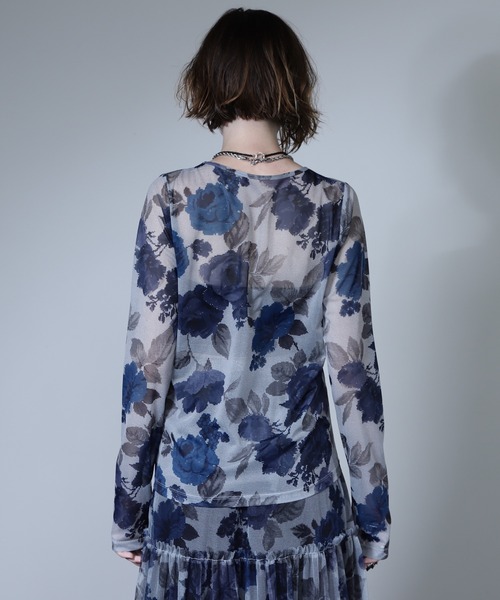 CREOLME（クレオルム）の「(CREOLME)ヴィンテージフラワーシアートップス（Tシャツ/カットソー・レディース・グレー/イエロー・FREE）」の3枚目の写真