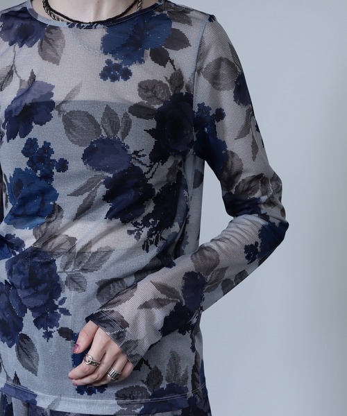 CREOLME（クレオルム）の「(CREOLME)ヴィンテージフラワーシアートップス（Tシャツ/カットソー・レディース・グレー/イエロー・FREE）」の12枚目の写真
