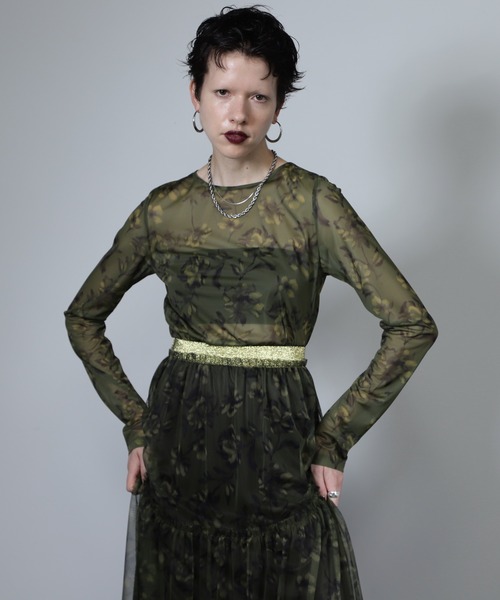 CREOLME（クレオルム）の「(CREOLME)ヴィンテージフラワーシアートップス（Tシャツ/カットソー・レディース・グレー/イエロー・FREE）」の10枚目の写真