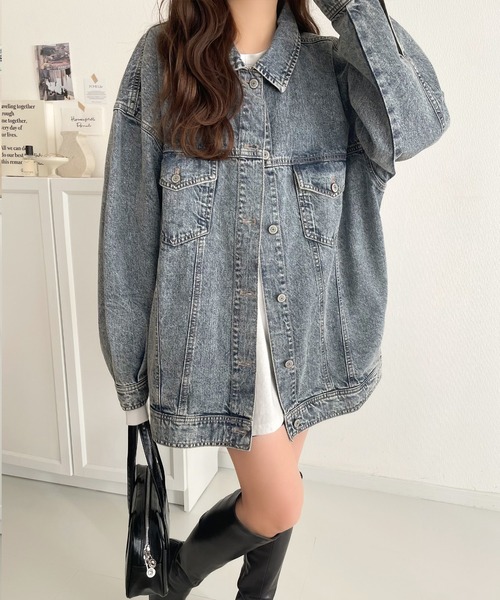 classicalelf（クラシカルエルフ）の「綿100％華奢見え叶う大人のヴィンテージ。ビッグシルエットデニムジャケット（オーバーサイズ）（デニムジャケット・レディース・ブルー/ブラック・X-LARGE/LARGE/MEDIUM/SMALL）」の19枚目の写真