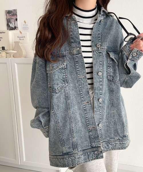 classicalelf（クラシカルエルフ）の「綿100％華奢見え叶う大人のヴィンテージ。ビッグシルエットデニムジャケット（オーバーサイズ）（デニムジャケット・レディース・ブルー/ブラック・X-LARGE/LARGE/MEDIUM/SMALL）」の14枚目の写真