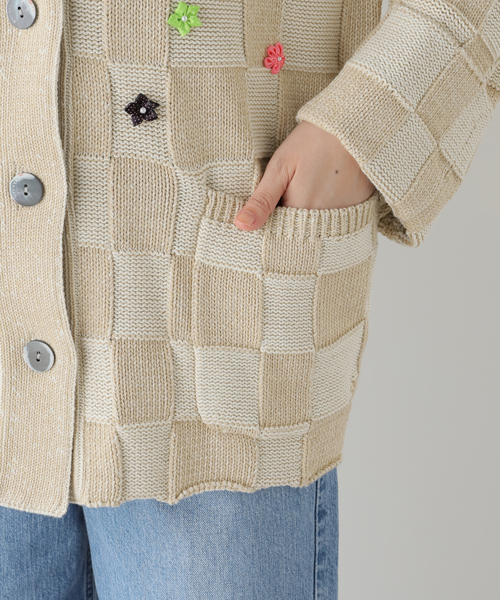 YanYan ヤンヤン CheckWorkジャケット ニットカーディガン CITYSHOP（シティーショップ）の「YANYAN PLAITED CHECK OVERSIZED