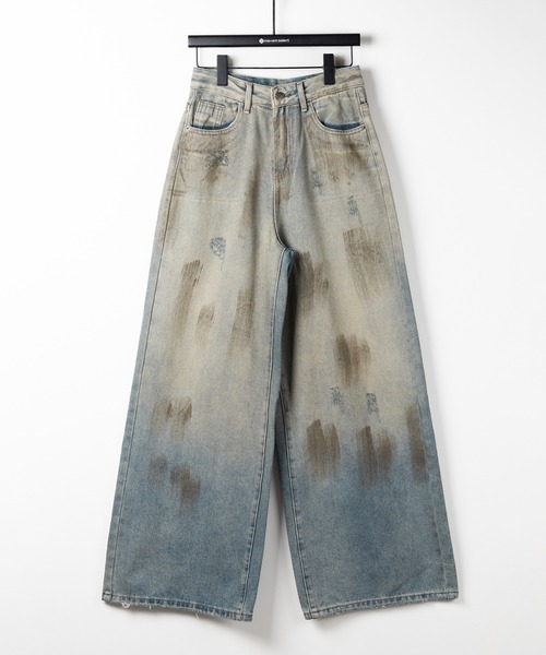 me+em select（ミームセレクト）の「【 ２color ／ ４size 】ヴィンテージペイントグラデーションワイドデニムパンツ ／ vintage paint gradation wide denim pants（デニムパンツ・レディース・ブルー/ブラック・X-LARGE/SMALL/LARGE/MEDIUM）」の12枚目の写真
