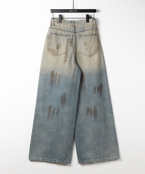 me+em select（ミームセレクト）の「【 ２color ／ ４size 】ヴィンテージペイントグラデーションワイドデニムパンツ ／ vintage paint gradation wide denim pants（デニムパンツ・レディース・ブルー/ブラック・X-LARGE/SMALL/LARGE/MEDIUM）」の3枚目の写真