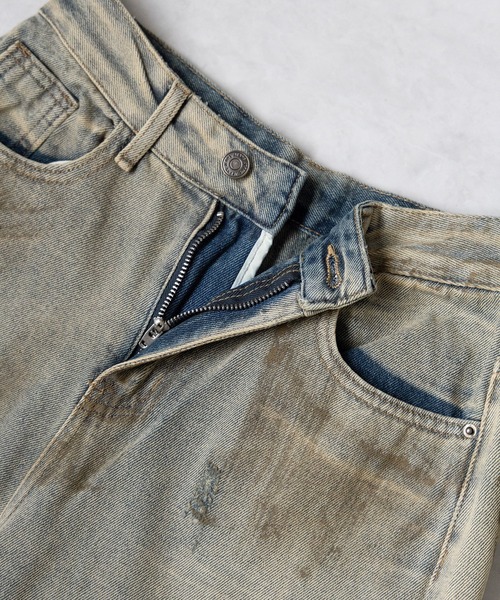 me+em select（ミームセレクト）の「【 ２color ／ ４size 】ヴィンテージペイントグラデーションワイドデニムパンツ ／ vintage paint gradation wide denim pants（デニムパンツ・レディース・ブルー/ブラック・X-LARGE/SMALL/LARGE/MEDIUM）」の4枚目の写真