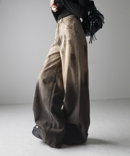 me+em select（ミームセレクト）の「【 ２color ／ ４size 】ヴィンテージペイントグラデーションワイドデニムパンツ ／ vintage paint gradation wide denim pants（デニムパンツ・レディース・ブルー/ブラック・X-LARGE/SMALL/LARGE/MEDIUM）」の19枚目の写真