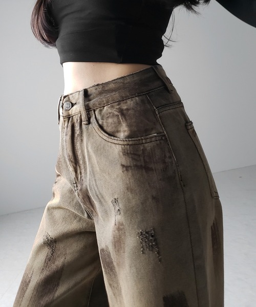 me+em select（ミームセレクト）の「【 ２color ／ ４size 】ヴィンテージペイントグラデーションワイドデニムパンツ ／ vintage paint gradation wide denim pants（デニムパンツ・レディース・ブルー/ブラック・X-LARGE/SMALL/LARGE/MEDIUM）」の21枚目の写真
