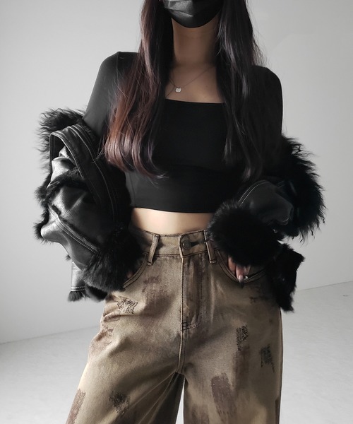 me+em select（ミームセレクト）の「【 ２color ／ ４size 】ヴィンテージペイントグラデーションワイドデニムパンツ ／ vintage paint gradation wide denim pants（デニムパンツ・レディース・ブルー/ブラック・X-LARGE/SMALL/LARGE/MEDIUM）」の13枚目の写真