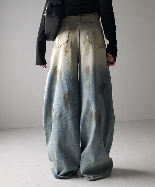 me+em select（ミームセレクト）の「【 ２color ／ ４size 】ヴィンテージペイントグラデーションワイドデニムパンツ ／ vintage paint gradation wide denim pants（デニムパンツ・レディース・ブルー/ブラック・X-LARGE/SMALL/LARGE/MEDIUM）」の18枚目の写真