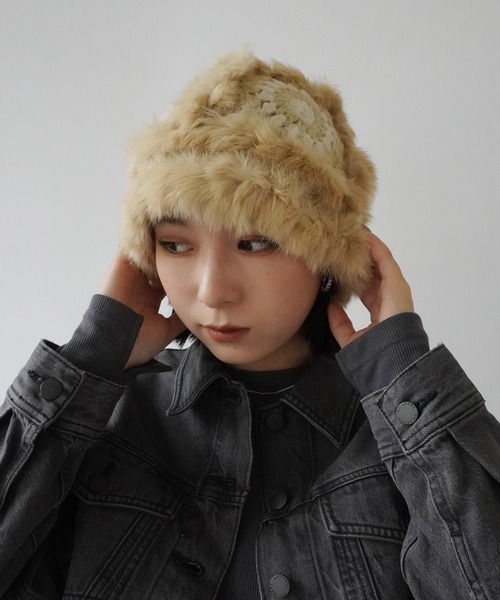 Jelly moo（ジェリームー）の「【 Jelly moo / ジェリームー 】 ファー クロシェ ニット キャップ / 帽子 ＃_（ニットキャップ/ビーニー・レディース・ブラック/ベージュ/ピンク/グレー・FREE）」の9枚目の写真