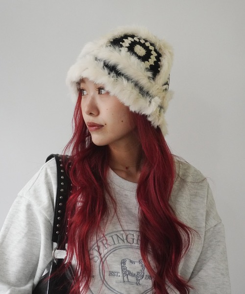 Jelly moo（ジェリームー）の「【 Jelly moo / ジェリームー 】 ファー クロシェ ニット キャップ / 帽子 ＃_（ニットキャップ/ビーニー・レディース・ブラック/ベージュ/ピンク/グレー・FREE）」の13枚目の写真