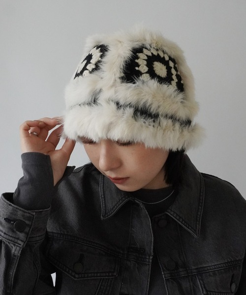 Jelly moo（ジェリームー）の「【 Jelly moo / ジェリームー 】 ファー クロシェ ニット キャップ / 帽子 ＃_（ニットキャップ/ビーニー・レディース・ブラック/ベージュ/ピンク/グレー・FREE）」の15枚目の写真