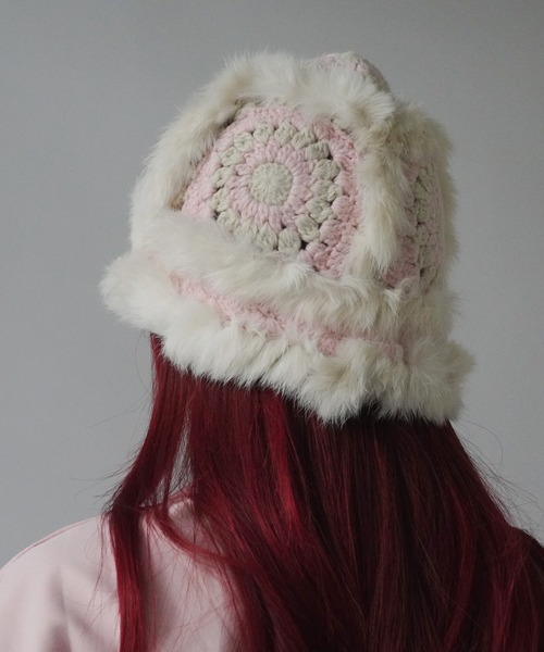Jelly moo（ジェリームー）の「【 Jelly moo / ジェリームー 】 ファー クロシェ ニット キャップ / 帽子 ＃_（ニットキャップ/ビーニー・レディース・ブラック/ベージュ/ピンク/グレー・FREE）」の22枚目の写真