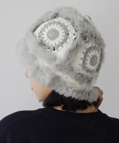 Jelly moo（ジェリームー）の「【 Jelly moo / ジェリームー 】 ファー クロシェ ニット キャップ / 帽子 ＃_（ニットキャップ/ビーニー・レディース・ブラック/ベージュ/ピンク/グレー・FREE）」の16枚目の写真