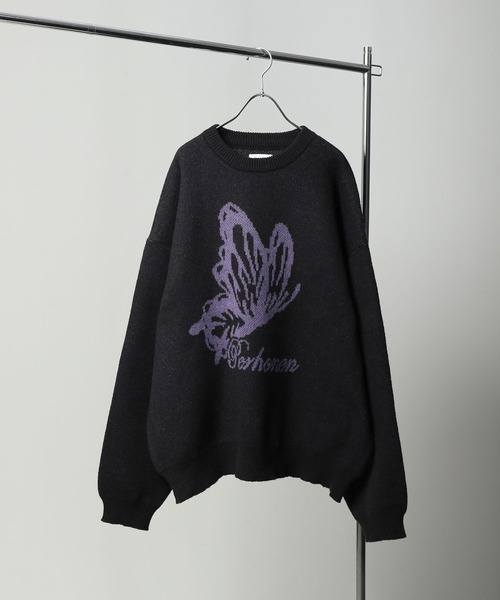 NILWAY（ニルウェイ）の「マーブル バタフライ ダブルジャガードニット（ニット/セーター・メンズ・グレー系/グレー/ブラック/ブラック系・LARGE/MEDIUM）」の2枚目の写真