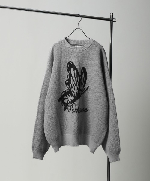 NILWAY（ニルウェイ）の「マーブル バタフライ ダブルジャガードニット（ニット/セーター・メンズ・グレー系/グレー/ブラック/ブラック系・LARGE/MEDIUM）」の4枚目の写真