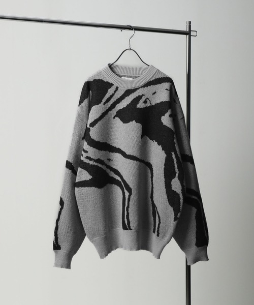 NILWAY（ニルウェイ）の「マーブル バタフライ ダブルジャガードニット（ニット/セーター・メンズ・グレー系/グレー/ブラック/ブラック系・LARGE/MEDIUM）」の3枚目の写真