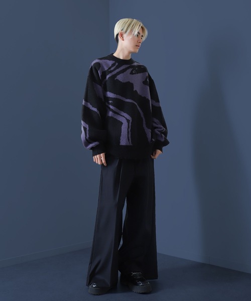 NILWAY（ニルウェイ）の「マーブル バタフライ ダブルジャガードニット（ニット/セーター・メンズ・グレー系/グレー/ブラック/ブラック系・LARGE/MEDIUM）」の9枚目の写真