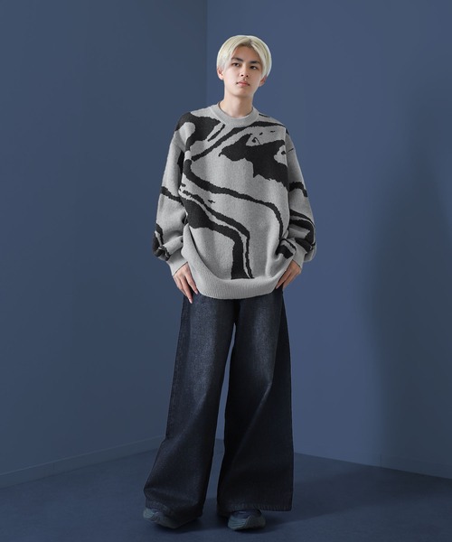 NILWAY（ニルウェイ）の「マーブル バタフライ ダブルジャガードニット（ニット/セーター・メンズ・グレー系/グレー/ブラック/ブラック系・LARGE/MEDIUM）」の17枚目の写真