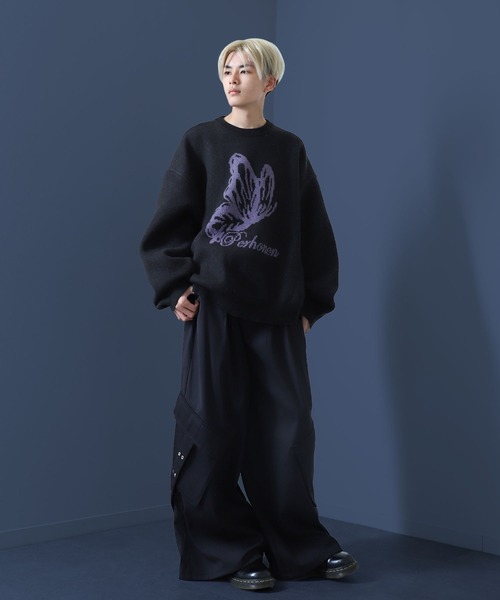 NILWAY（ニルウェイ）の「マーブル バタフライ ダブルジャガードニット（ニット/セーター・メンズ・グレー系/グレー/ブラック/ブラック系・LARGE/MEDIUM）」の13枚目の写真