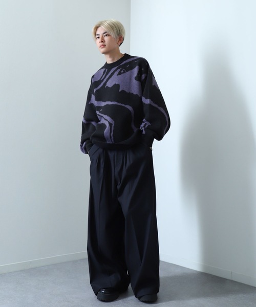 NILWAY（ニルウェイ）の「マーブル バタフライ ダブルジャガードニット（ニット/セーター・メンズ・グレー系/グレー/ブラック/ブラック系・LARGE/MEDIUM）」の7枚目の写真